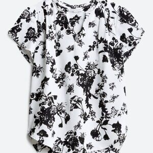 Black and White Short Sleeve Blouse | Small - Petite
